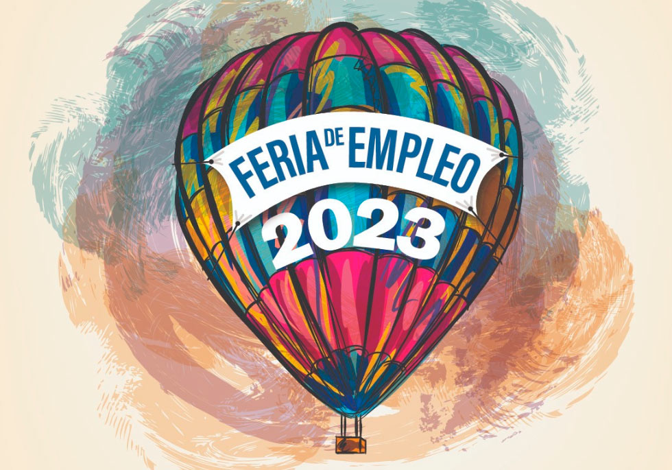 Cartel de la Feria de Empleo UAL 2023, de la ilustración de un globo aerostático