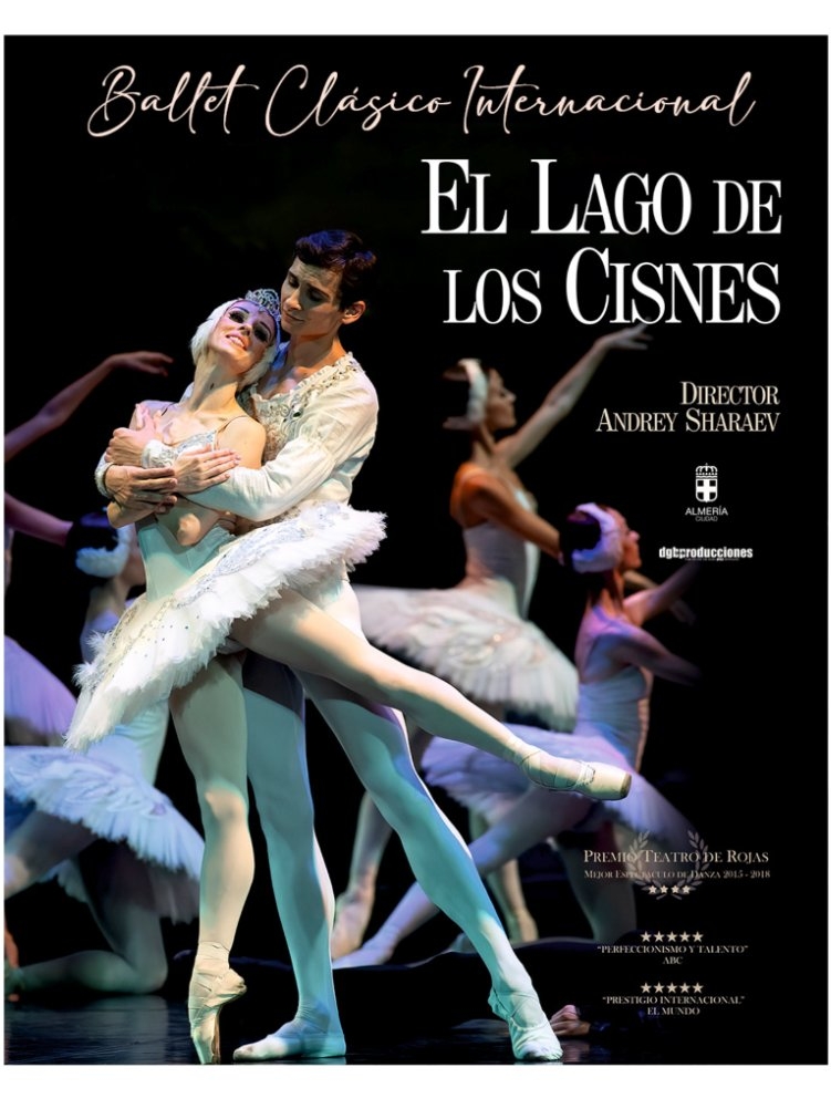 Cartel de El lago de los cisnes del Ballet Clásico Internacional en el Auditorio Maestro Padilla de Almería