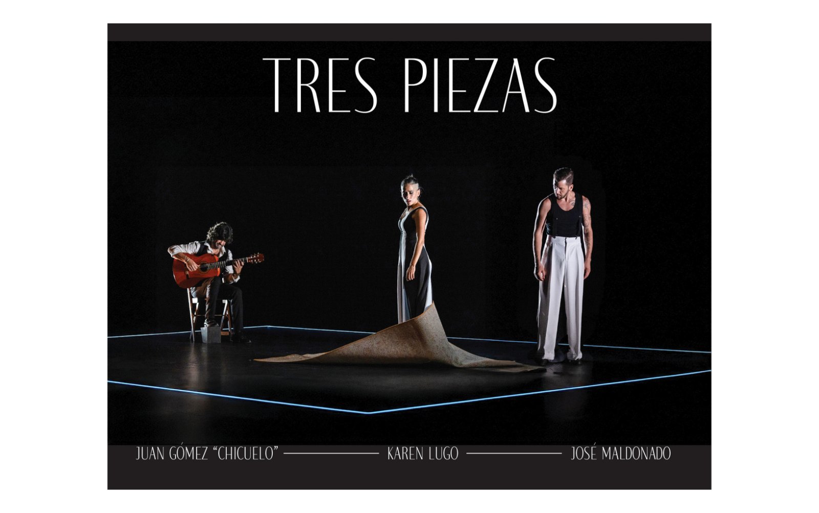 Cartel del espectáculo de música y danza Tres piezas en el Teatro Apolo de Almería