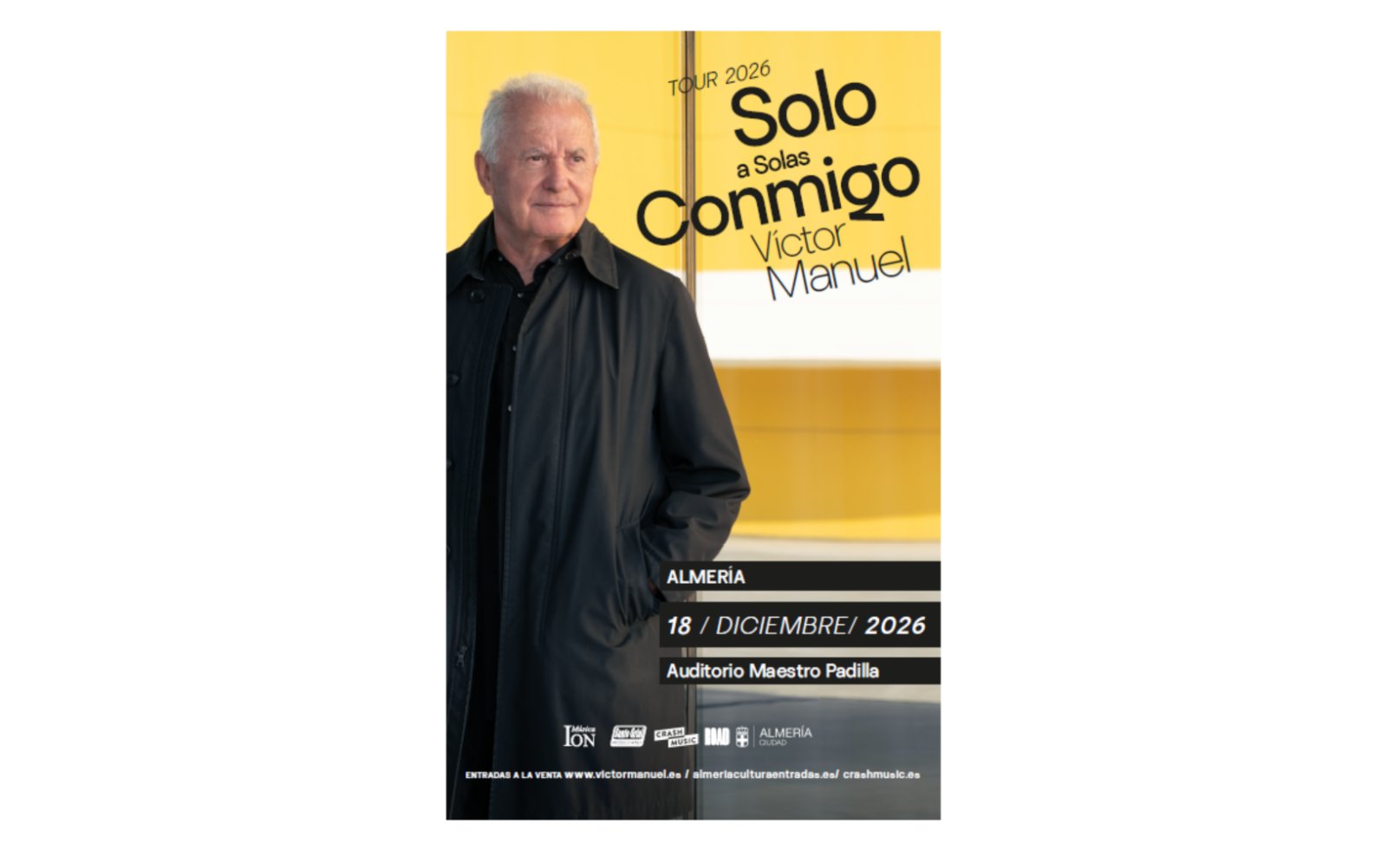 Cartel del concierto de Víctor Manuel Solo a solas conmigo en el Auditorio Maestro Padilla de Almería