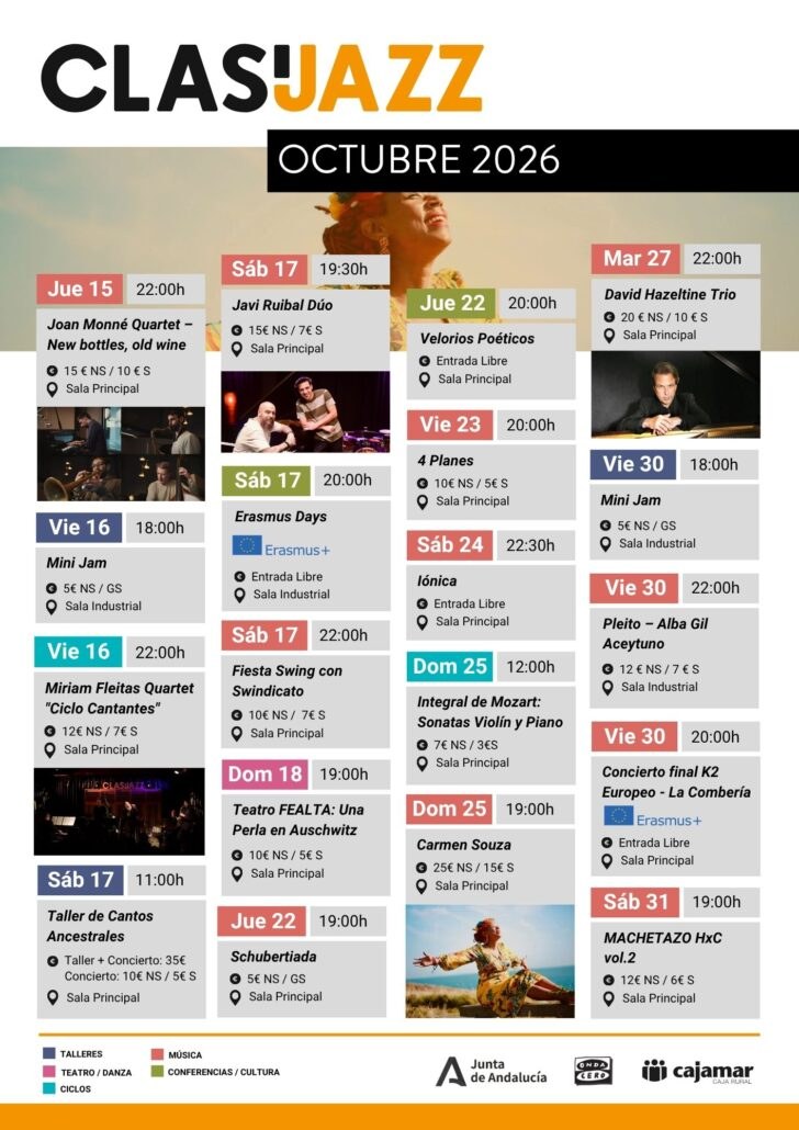 Programación de octubre de 2026 de Clasijazz, Almería (segunda quincena)